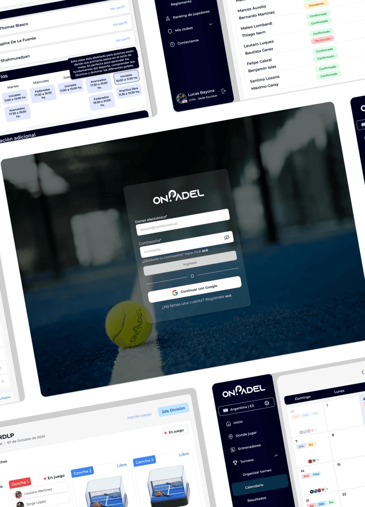 Diseño web y app de onPadel realizado por Zorv Studio